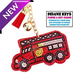 DeLuxe Keys Rhinestone Keychain/Purse Chain-Red School Bus